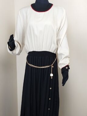 Jeffrey Dara Linda Hutley Vtg 70s/80s Two-Tone Maxi Dress Coin Belt 13/14